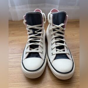 Stylish Cream and Black High-Top Sneakers